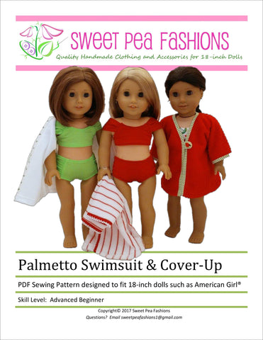 Sweet Pea Fashions 18 Inch Modern Palmetto Swimsuit & Cover-up 18" Doll Clothes Pattern larougetdelisle