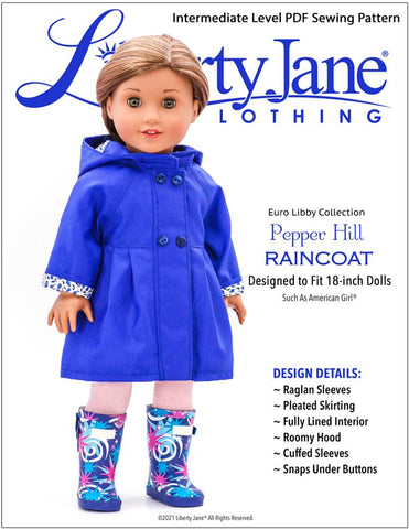 Liberty Jane 18 Inch Modern Pepper Hill Raincoat 18-inch Doll Clothes Pattern larougetdelisle