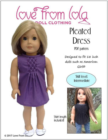 Love From Lola 18 Inch Modern Pleated Dress 18" Doll Clothes Pattern larougetdelisle
