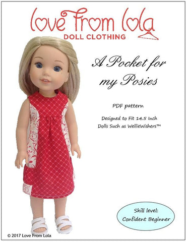 Love From Lola WellieWishers A Pocket For My Posies 14.5" Doll Clothes Pattern larougetdelisle