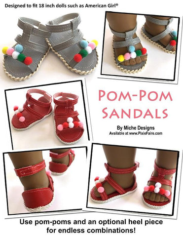 Miche Designs Shoes Pom-Pom Sandals 18" Doll Shoe Pattern larougetdelisle