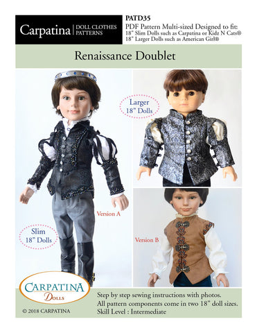 Carpatina Dolls 18 Inch Boy Doll Renaissance Doublet Multi-sized Pattern for Regular and Slim 18" Boy Dolls larougetdelisle