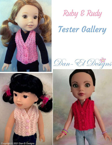 Dan-El Designs WellieWishers Ruby & Rudy 14.5" Doll Knitting Pattern larougetdelisle