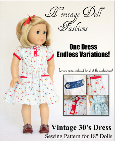 Heritage Doll Fashions 18 Inch Historical 1930's Vintage Dress Pattern 18" Doll Clothes larougetdelisle