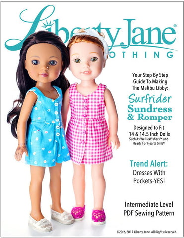 Liberty Jane WellieWishers Surfrider Sundress and Romper 14-14.5" Doll Clothes Pattern larougetdelisle