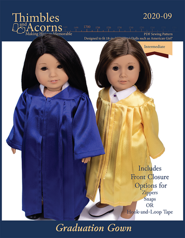 Thimbles and Acorns 18 Inch Modern Graduation Gown 18" Doll Clothes Pattern larougetdelisle