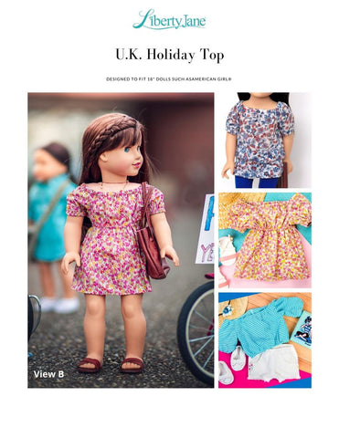 Liberty Jane 18 Inch Modern UK Holiday Top and Dress 18" Doll Clothes Pattern larougetdelisle