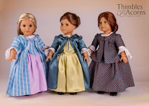 Thimbles and Acorns 18 Inch Historical Young Martha Washington, Robe Battante and Casaque Jacket 18" Doll Clothes Pattern larougetdelisle