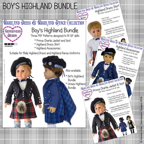 Genniewren 18 Inch Modern Boy's Highland Bundle 18" Doll Clothes Pattern larougetdelisle