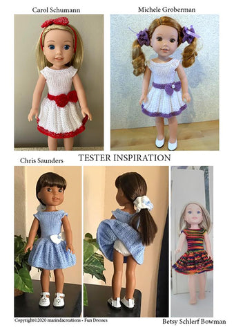 Marinda Creations WellieWishers Fun Dresses 14.5" Doll Knitting Pattern larougetdelisle