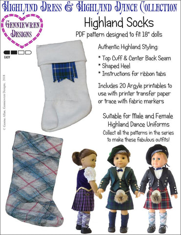 Genniewren 18 Inch Modern Highland Socks 18" Doll Clothes Pattern larougetdelisle