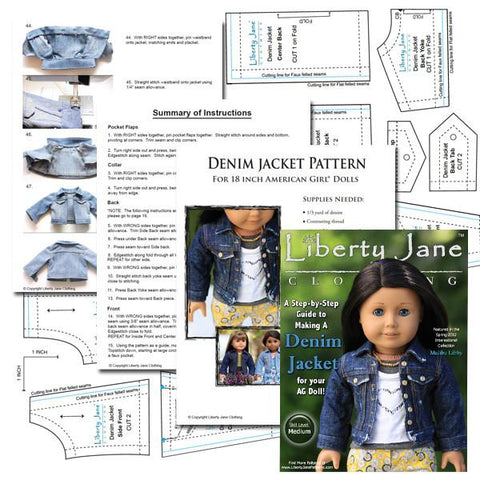 Liberty Jane 18 Inch Modern Denim Jacket 18" Doll Clothes Pattern larougetdelisle