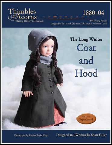 Thimbles and Acorns 18 Inch Historical The Long Winter Coat and Hood 18" Doll Clothes Pattern larougetdelisle