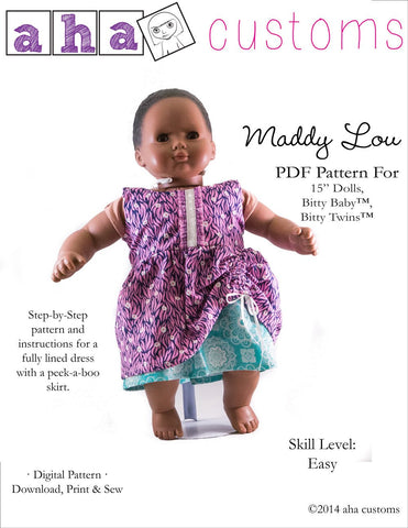 Aha Customs Bitty Baby/Twin Maddy Lou Dress 15" Baby Doll Clothes Pattern larougetdelisle