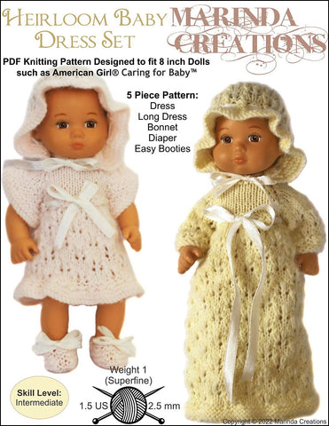 Marinda Creations 8" Baby Dolls Heirloom Baby Dress Set 8" Baby Doll Clothes Knitting Pattern larougetdelisle