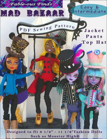 Fable-ous Finds Monster High Mad Bazaar Jacket, Pants, and Top Hat Pattern for Monster High Dolls larougetdelisle