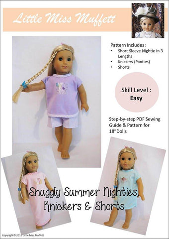 Little Miss Muffett 18 Inch Modern Snuggly Summer Nighties, Knickers & Shorts 18" Doll Clothes Pattern larougetdelisle