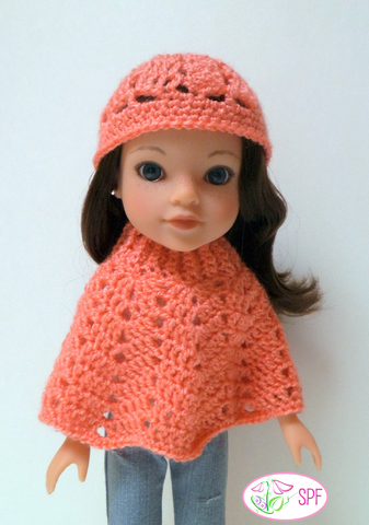 Sweet Pea Fashions WellieWishers Ribbed Neck Ripple Poncho and Hat Crochet Pattern for 14-14.5" Dolls larougetdelisle