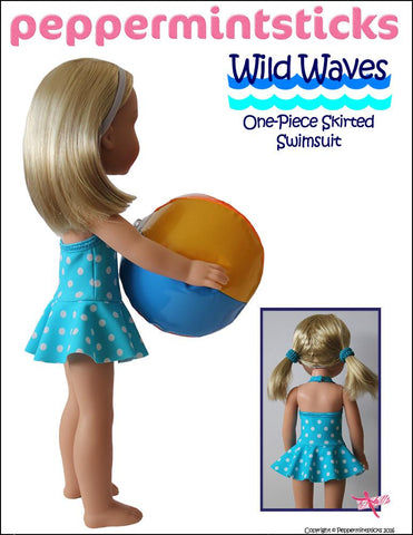 Peppermintsticks WellieWishers Wild Waves One-Piece Skirted Swimsuit 14.5" Doll Clothes Pattern larougetdelisle